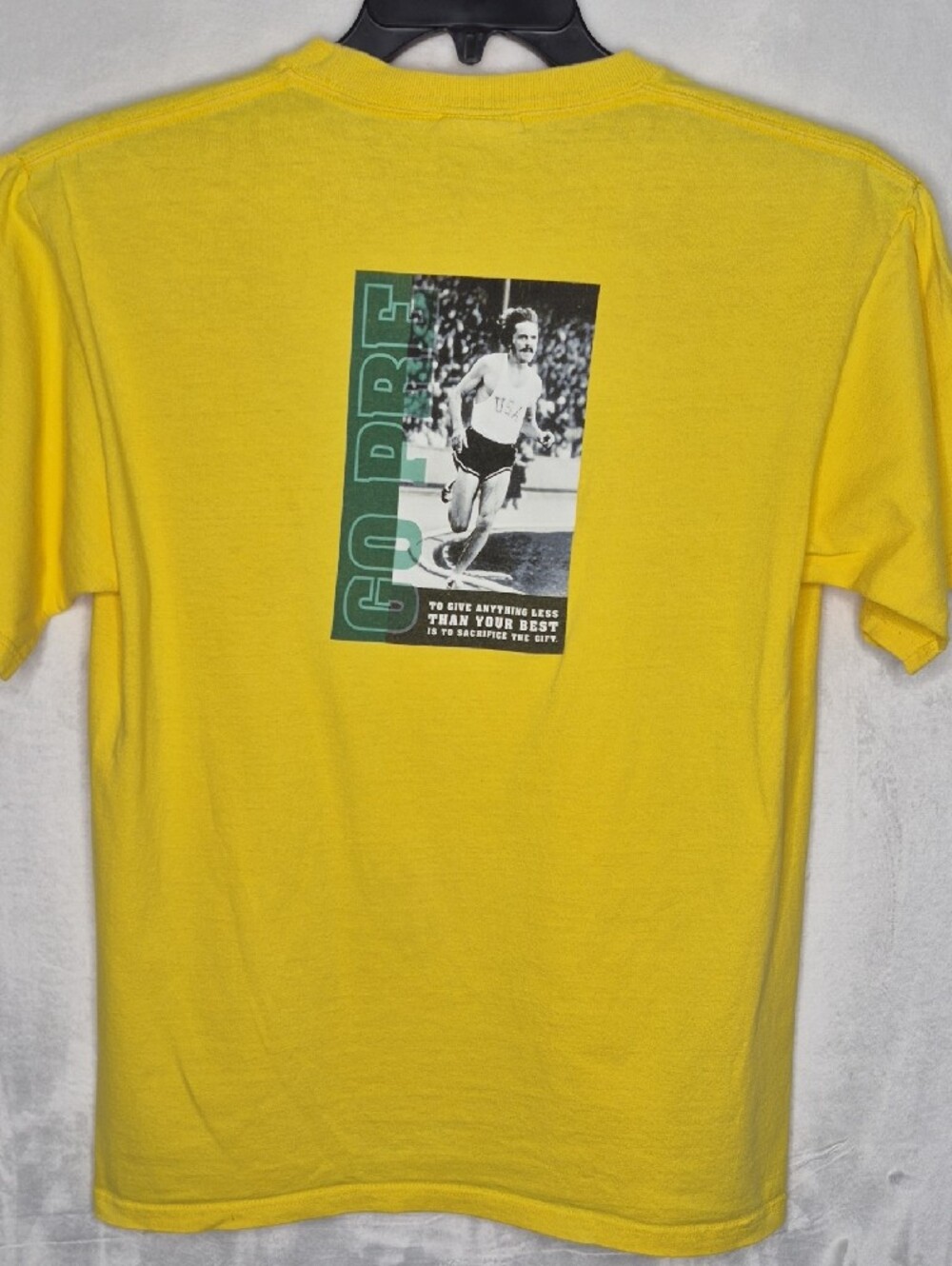 Nike‎ Go Pre Steve Prefontaine Vintage Graphic T-Shirt Yellow Quote Small